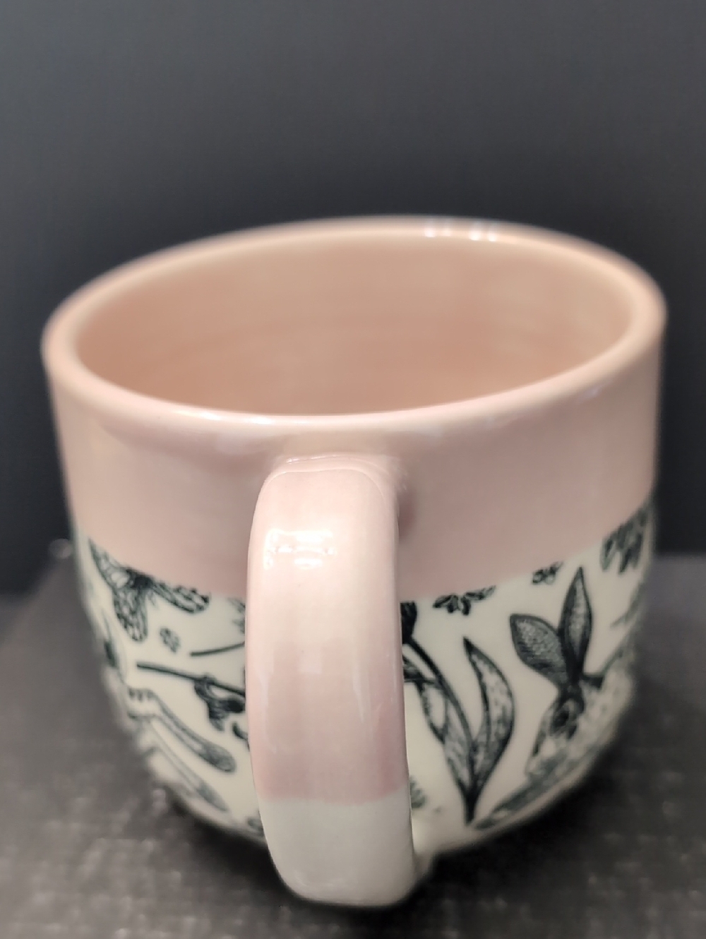 L.Dyck Pink/White Pottery Mug Features A Rabbit/Florals. - Picture 5 of 8